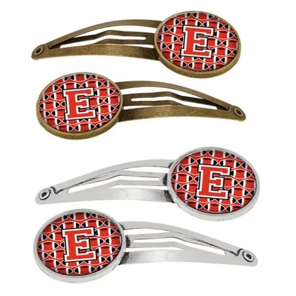 Letter E Football Scarlet and Grey Barrettes Hair Clips, Set of 4, 4PK, Carolines Treasures, Mfr#: CJ1067-EHCS4